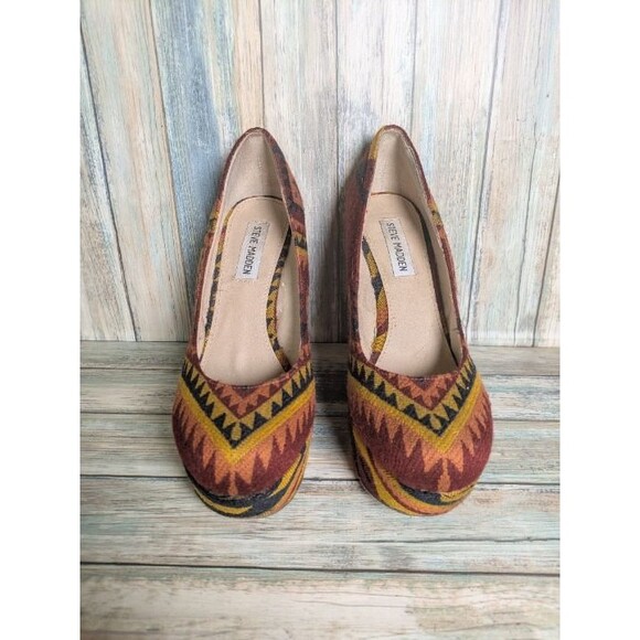 Steve Madden Aztec Platform Wedge Heels Size 9M Festival Boho Western Tribal - Picture 2 of 10